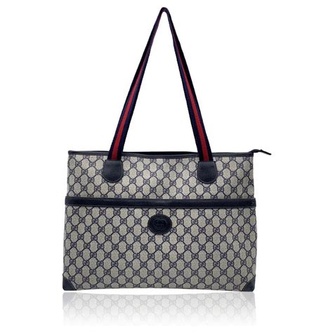 Gucci Vintage Blue Monogram Canvas Tote Shoulder Bag Cloth Ref456312