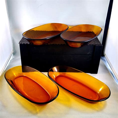 Vintage Amber Glass Dishes Set Of Four French Amber Etsy Amber Glassware Duralex Amber Glass