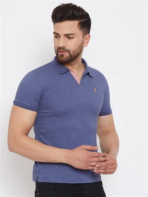 Cotton Plain Harbornbay Men Blue Solid Polo Collar T Shirt At Rs 225