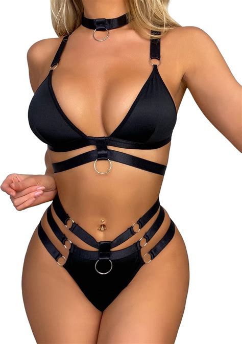 Amazon Lilosy Sexy Ring Linked Harness Strappy Lingerie Set