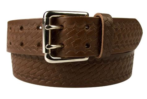 Brown Basket Weave Embossed Leather Duty Belt MADE IN UK - BELT DESIGNS