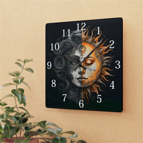 Celestial Sun And Moon Clock Unique Graphic Design Etsy