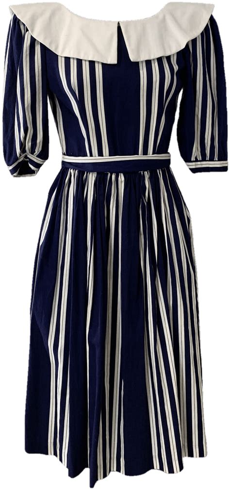 Vintage 80 S Navy And White Striped Dress By Patty Oniel Shop Thrilling Striped Dress 40s