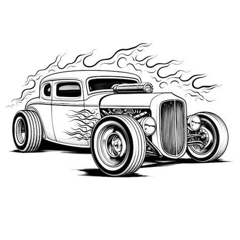 Premium Vector | A drawing of a car that has flames on it