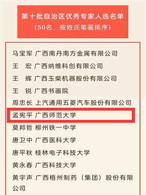 【喜报】马院孟宪平教授荣获第十批“广西壮族自治区优秀专家”称号