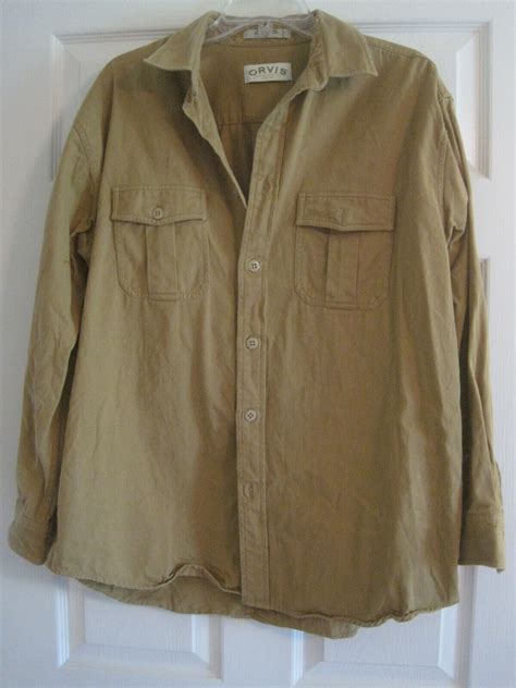 Orvis Mens Tan Heavyweight Cotton Button Down Outdoor Gem