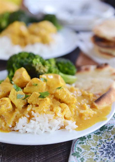 Thai Mango Chicken Red Curry With Coconut Rice Quick And Easy