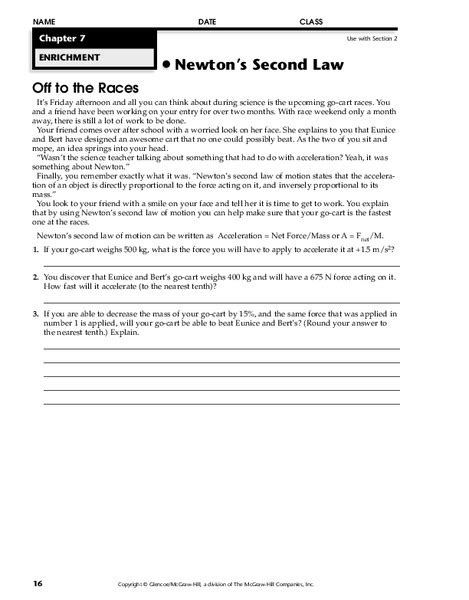 Newton S Second Law Worksheet For 9th 12th Grade Lesson Planet