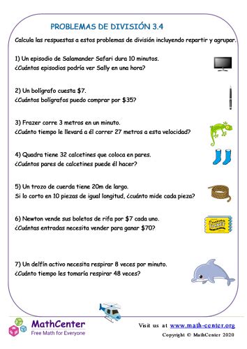 Problemas De Divisi N Hoja Hojas De Trabajo Math Center