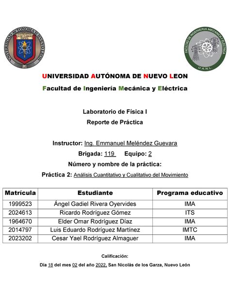 Reporte Pr Ctica Laboratorio De Fisica Fime Universidad Aut Noma