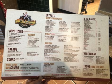 Menu Durham Nc S El Patron Mexican Grill Sirved