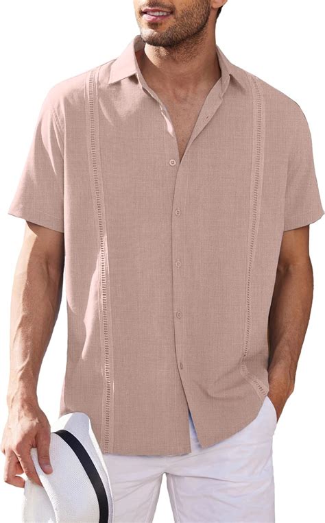 Coofandy Mens Short Sleeve Cuban Guayabera Shirt Casual Summer Beach