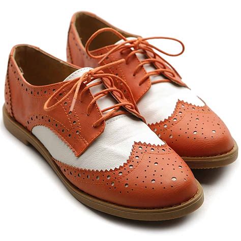 Ollio Womens Flat Shoe Wingtip Lace Up Two Tone Oxford5