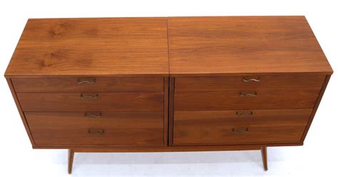 Three Pcs Mid Century Modern Oiled Walnut Chest Dresser Credenza W