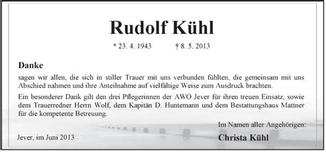 Traueranzeigen von Rudolf Kühl nordwest trauer de