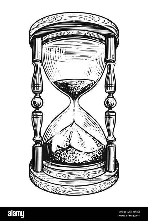 Hand Drawn Hourglass Sandglass In Sketch Style Old Sand Timer