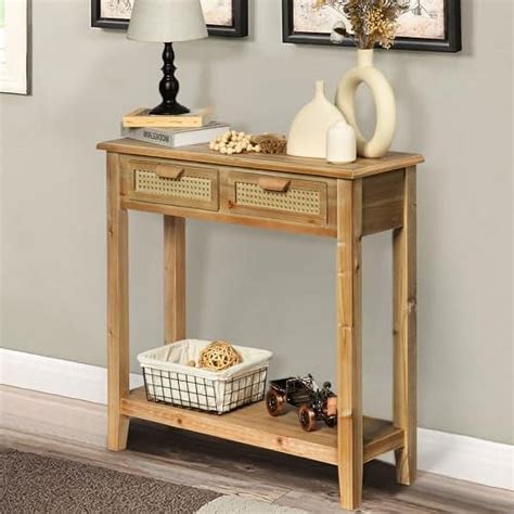 LLBIULife Farmhouse Console Table With 3 Rattan Drawers 46 Long Narrow