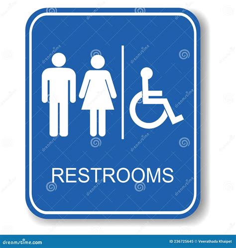 Restrooms Sign Blue Toilet Sign With Lady Man And Person With