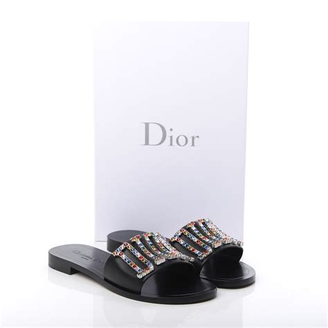 Christian Dior Calfskin Crystal Diorevolution Slide Sandals 37 Black 643028 Fashionphile