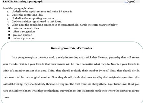 Solved TASK B Analyzing A Paragraph 5 Pts 1 Read The Chegg