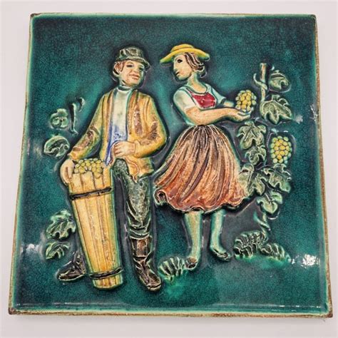 Ceramic Wall Tile Spring From The Karlsruher Majolika By Feisst