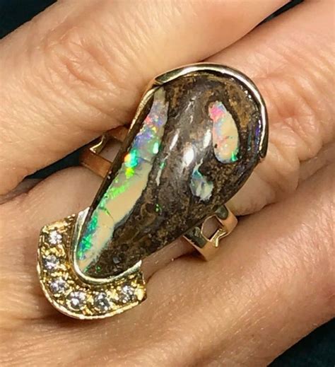 K Gold Australian Boulder Opal Teardrop Pendant W D Gem