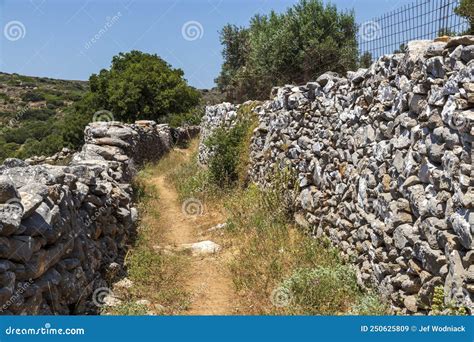 Old Path And Ancient Wall At Melanes Traditional Village In Naxos