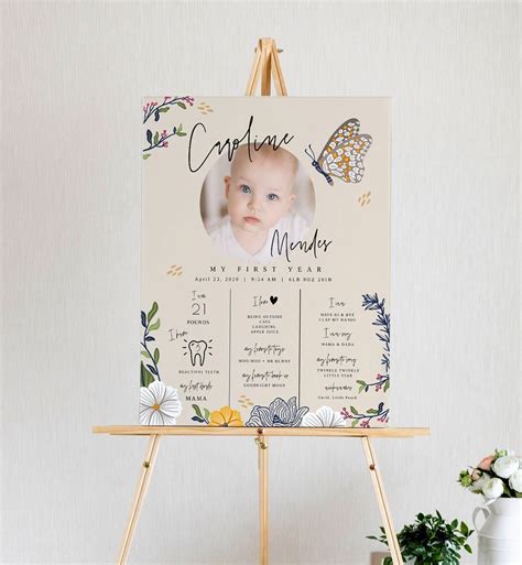 Eva Wildflower First Birthday Milestone Poster Board Template Printable