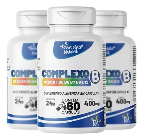 Complexo B B1 B2 B3 B5 B6 B7 B9 B12 - Kit 3 Complexo B -vitaminas B1, B2, B3, B5, B6, B7, B9 E B12 Natural ...