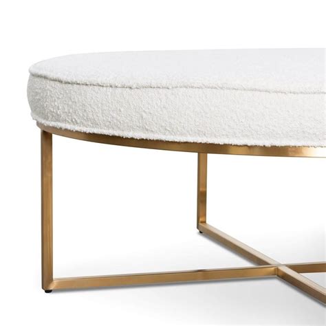 100cm Ivory White Boucle Ottoman Brushed Gold Base Valoris Living