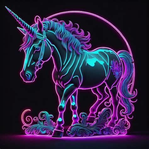 A Neon Unicorn With A Black Background And The Word Unicorn On It