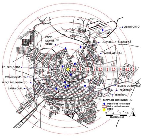 Mapa do município de Ourinhos os raios de abrangência Download