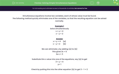 Solve Simple Simultaneous Equations Worksheet Edplace