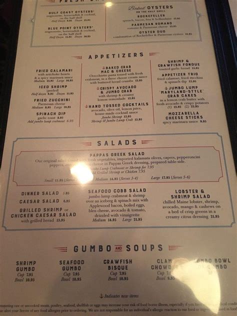 Menu At Pappas Seafood House Pub And Bar Houston I 45