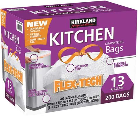 KIRKLAND Signature Flex Tech Bolsa De Basura Para Cocina 13 Galones