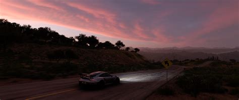 Forza Horizon 5 Video Games Mexico Car Road Headlights Sunset