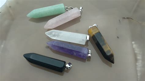 Hexagonal Bullet Shape Natural Stone Pendant Necklace Amulet Amethyst