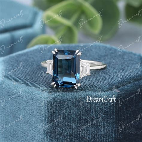 London Blue Topaz Engagement Ring 4CT Emerald Cut Vintage - Etsy