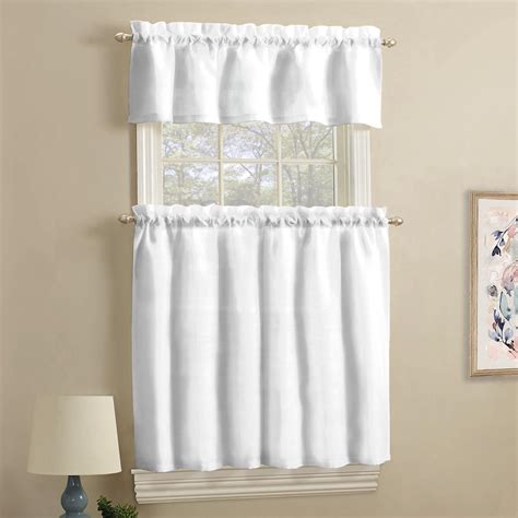 Mainstays Rod Pocket Tier And Valance Kitchen Curtain Set 3 Piece White 56 W X 36 L