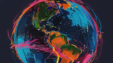 Premium Photo | A painting of a world with a map of the world in ...