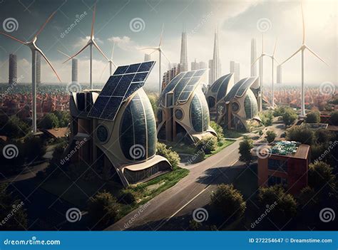 Solar Panels On Roofs And Walls Of Future City Houses Renewable Energy