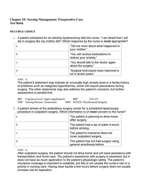 Preoperative Cae Lecture Notes Chapter 18 Nursing Management