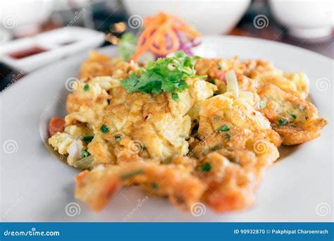 Close Up Traditional Thai Style Omelet Omelette Made From Bea Stock