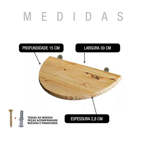 Kit 3 Prateleiras Estante Meia Lua 30 Painel Pinus Suporte