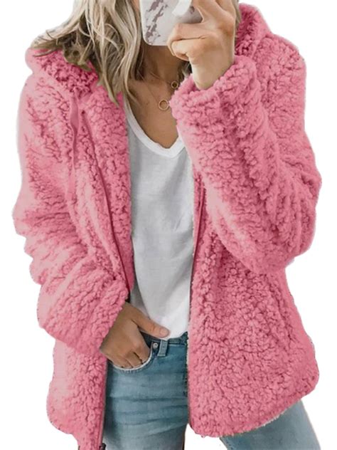 Amavo Womens Zip Up Fluffy Jackets Teddy Bear Fleece Fuzzy Hoody Coats Casual Long Sleeve