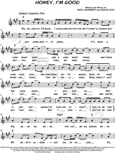 Andy Grammer Honey I M Good Sheet Music Leadsheet In A Major