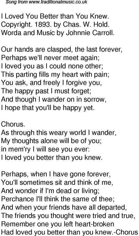 Old Time Song Lyrics for 61 I Loved You Better Than You Knew