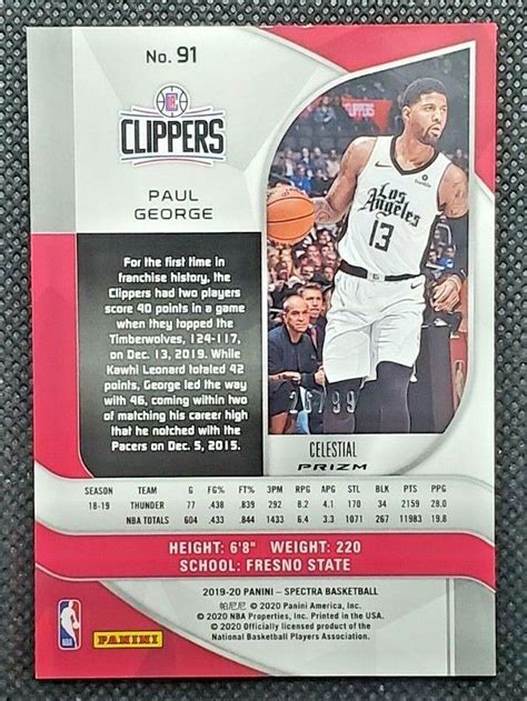 2019 20 Panini Spectra 91 Paul George For Sale Online Ebay