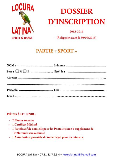 DOSSIER D INSCRIPTION 2013 2014 PARTIE SPORT Fichier PDF