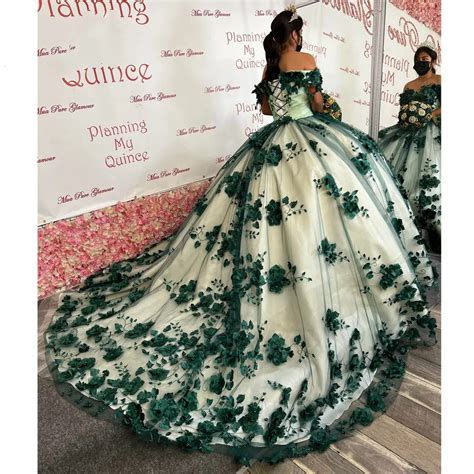 Vert Émeraude Princesse Quinceanera Robes 3D Fleurs Perles À Lacets